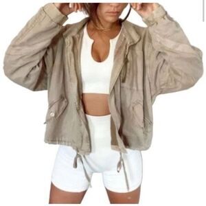 Young Fabulous & Broke‎ "Clara" Khaki Drawstring Bomber Utility Jacket XS
